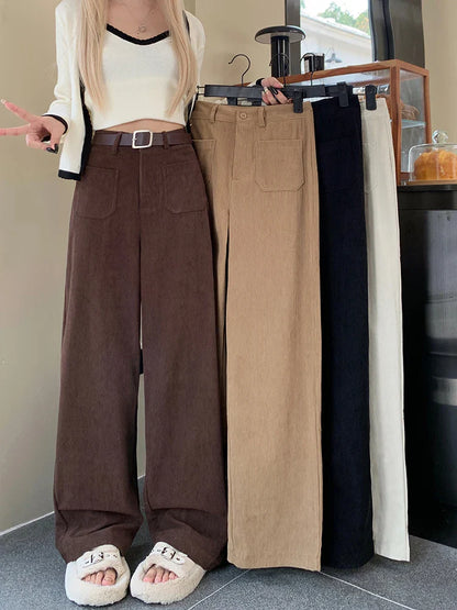 Vintage Wide Leg Brown Corduroy Japanese Style Oversize Solid Pant