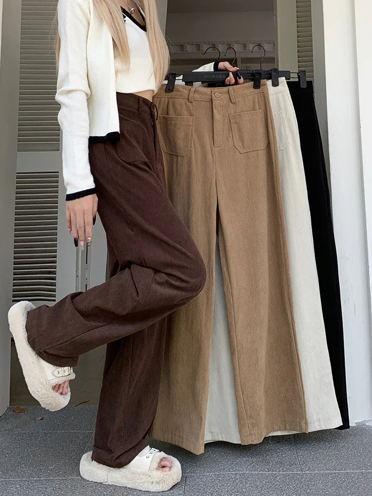 Vintage Wide Leg Brown Corduroy Japanese Style Oversize Solid Pant