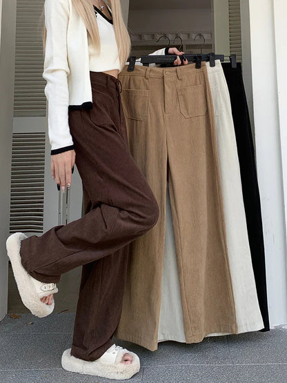Vintage Wide Leg Brown Corduroy Japanese Style Oversize Solid Pant
