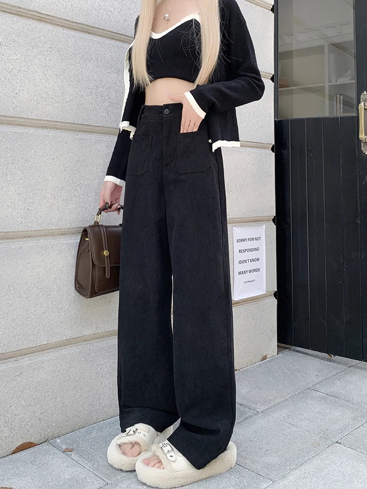 Vintage Wide Leg Brown Corduroy Japanese Style Oversize Solid Pant