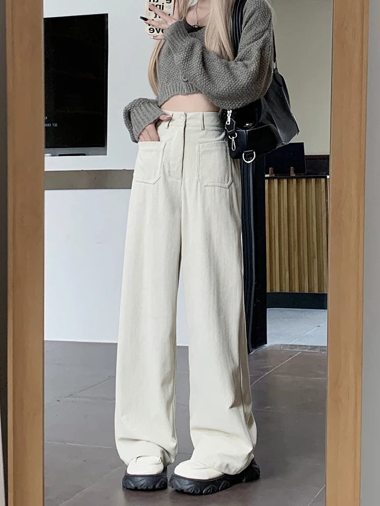 Vintage Wide Leg Brown Corduroy Japanese Style Oversize Solid Pant