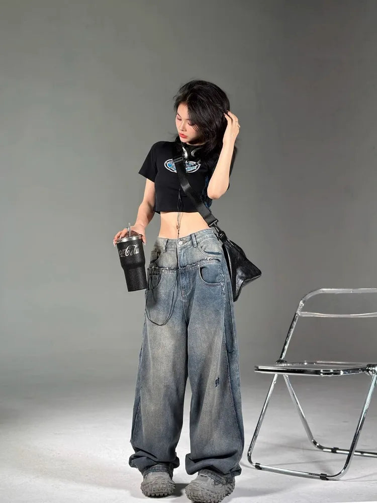 Grunge Korean Style 90s Baggy Women Vintage Y2K Oversize Denim Pant
