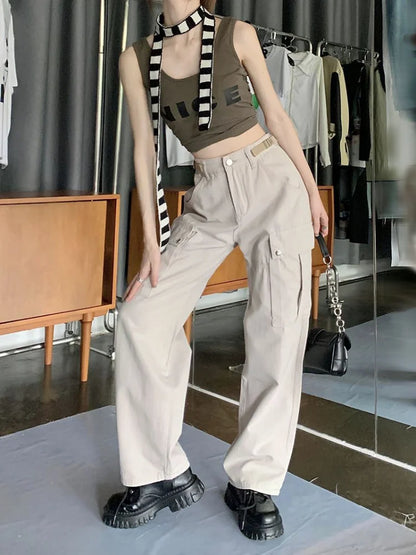 Vintage Y2K Beige Cargo Hip Hop Oversized Baggy American Retro Streetwear Pant