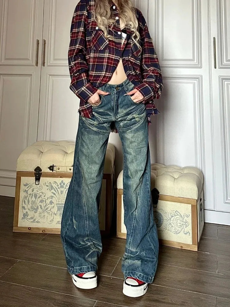 Vintage Trashy Baggy Retro 90s Distressed Wide Denim Harajuku Pant