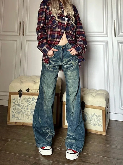 Vintage Trashy Baggy Retro 90s Distressed Wide Denim Harajuku Pant