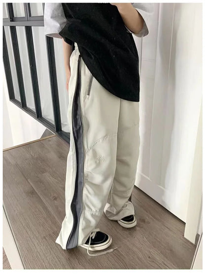 Y2K Beige Parachute Vintage Streetwear Patchwork Baggy Oversize Sweatpants Trendy Pant