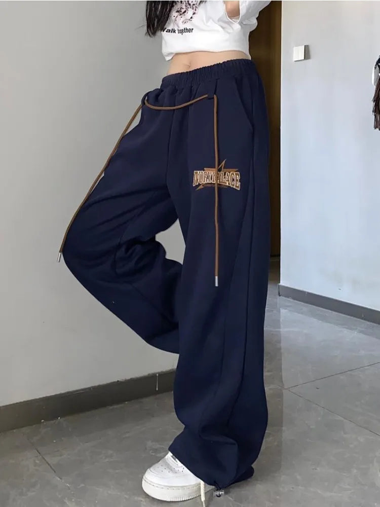 Y2K Beige Track Sports Hip Hop Jogging Sweatpants Oversize Harajuku Pant