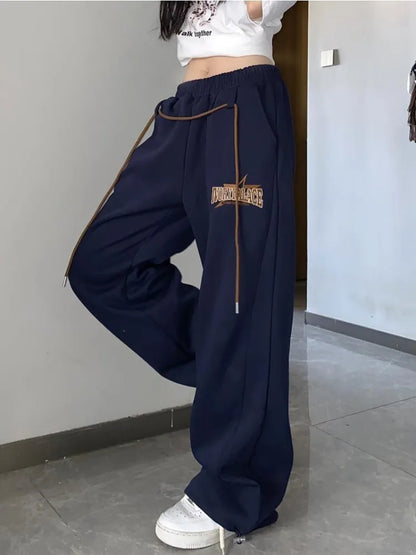 Y2K Beige Track Sports Hip Hop Jogging Sweatpants Oversize Harajuku Pant