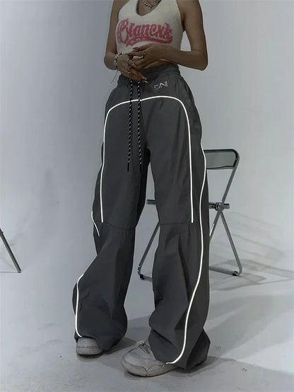 Y2K Gorpcore Brown Track Vintage Parachute Reflective Sweatpant