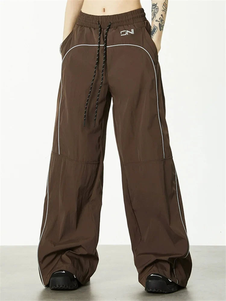 Y2K Gorpcore Brown Track Vintage Parachute Reflective Sweatpant