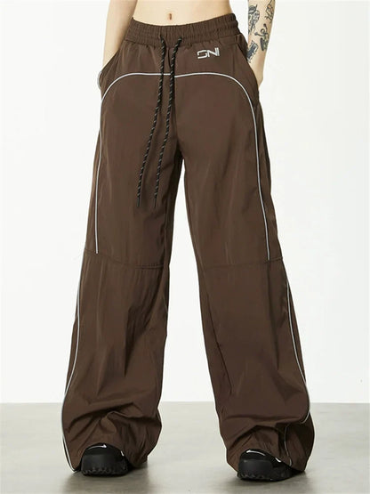 Y2K Gorpcore Brown Track Vintage Parachute Reflective Sweatpant