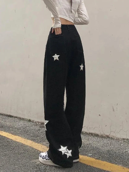 Retro Print Black Cargo Women Gothic Punk Oversize Pant