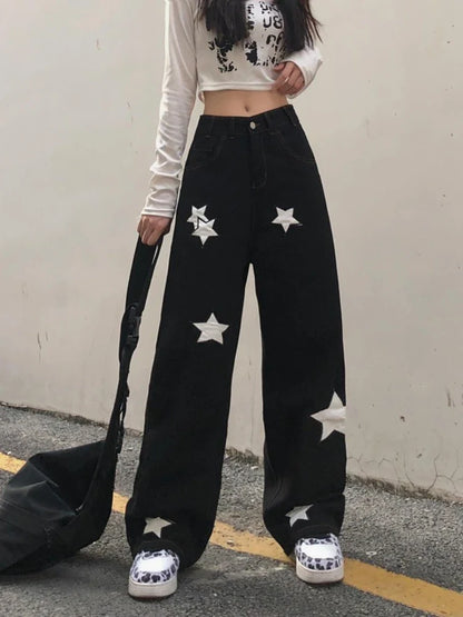 Retro Print Black Cargo Women Gothic Punk Oversize Pant