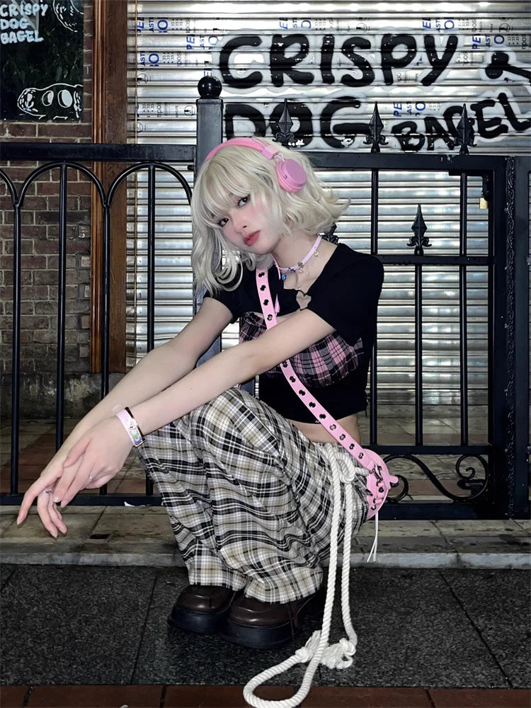 Y2K Vintage Plaid Aesthetic High Waist Checkered Korean Style Harajuku Pant
