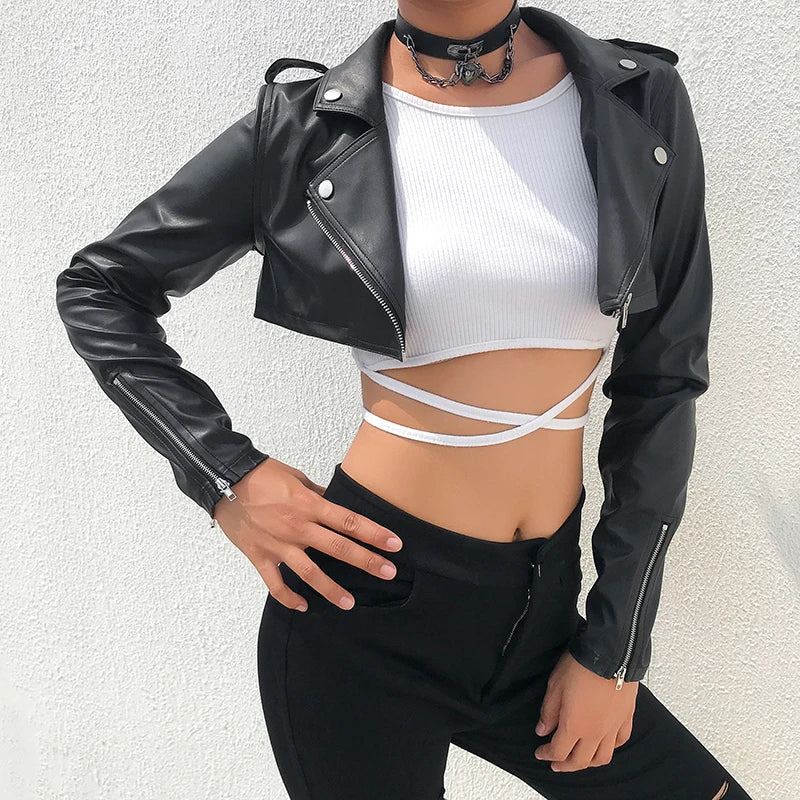 Cropped Faux Moto Zip Jacket