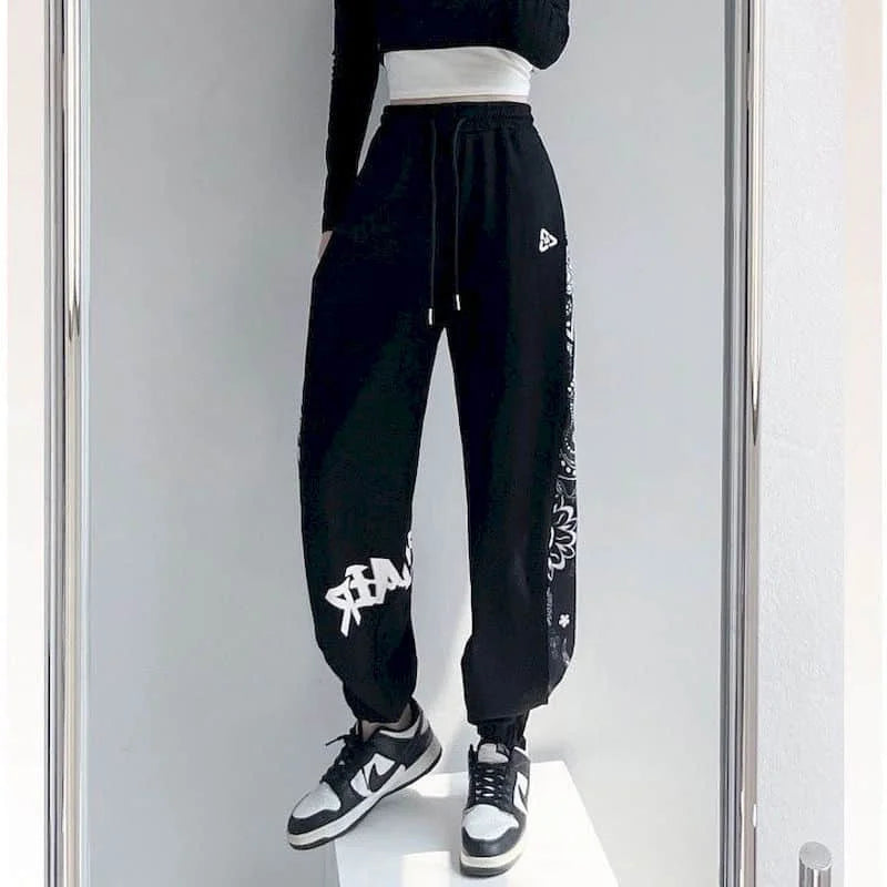 Women's Korean High Street Style Loose Fit Elastic Casual Sweatpants