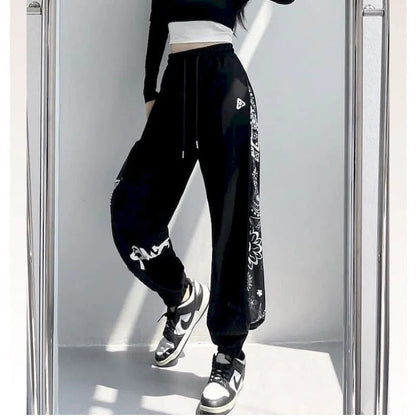 Women's Korean High Street Style Loose Fit Elastic Casual Sweatpants