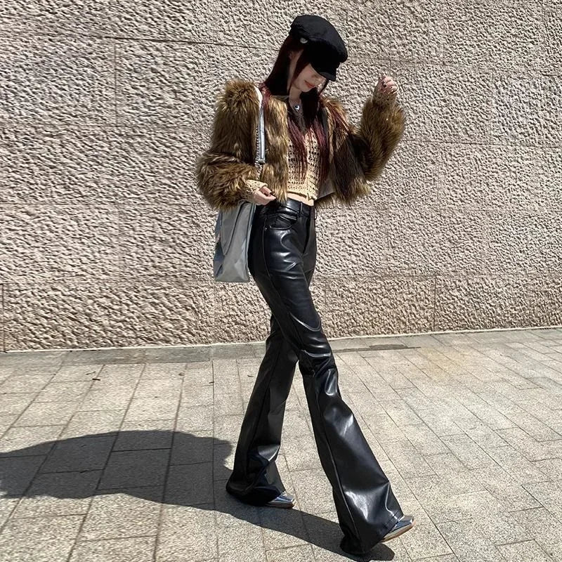 High Waist PU Leather Sexy Vintage Harajuku Elastic Elegant Sale Pants