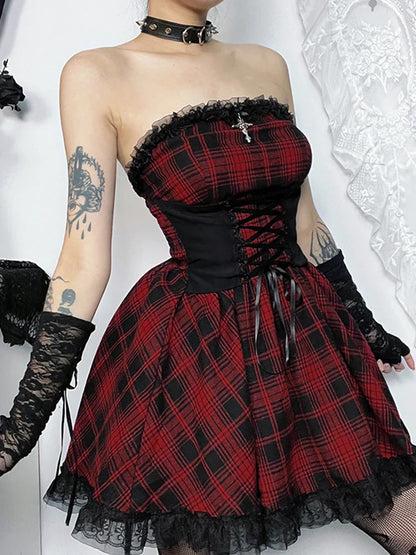 Gothic Contrast Straples Tube Top Bodycon Dress