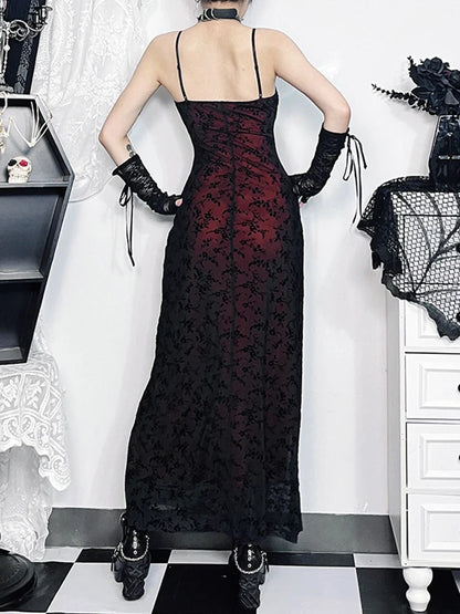 Floral Flocking Sleeveless Lolita Fairy Vintage Witchy Camisole Grunge Harajuku Dress