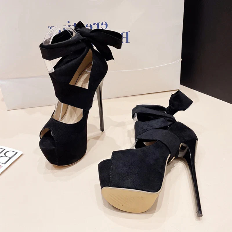 Black High Heel Women Fashion Ankle Cross Strap High Heel