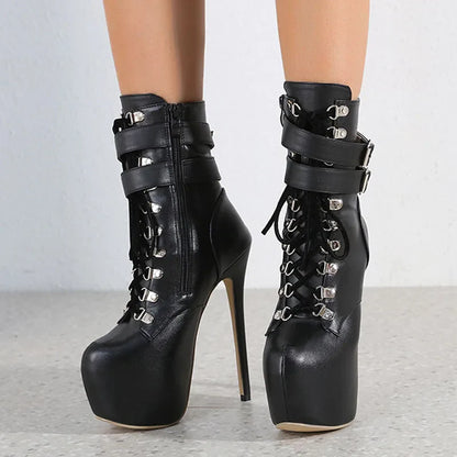 Bold  Sexy Buckle Strap Extreme High Heel Platform Boots High Heel