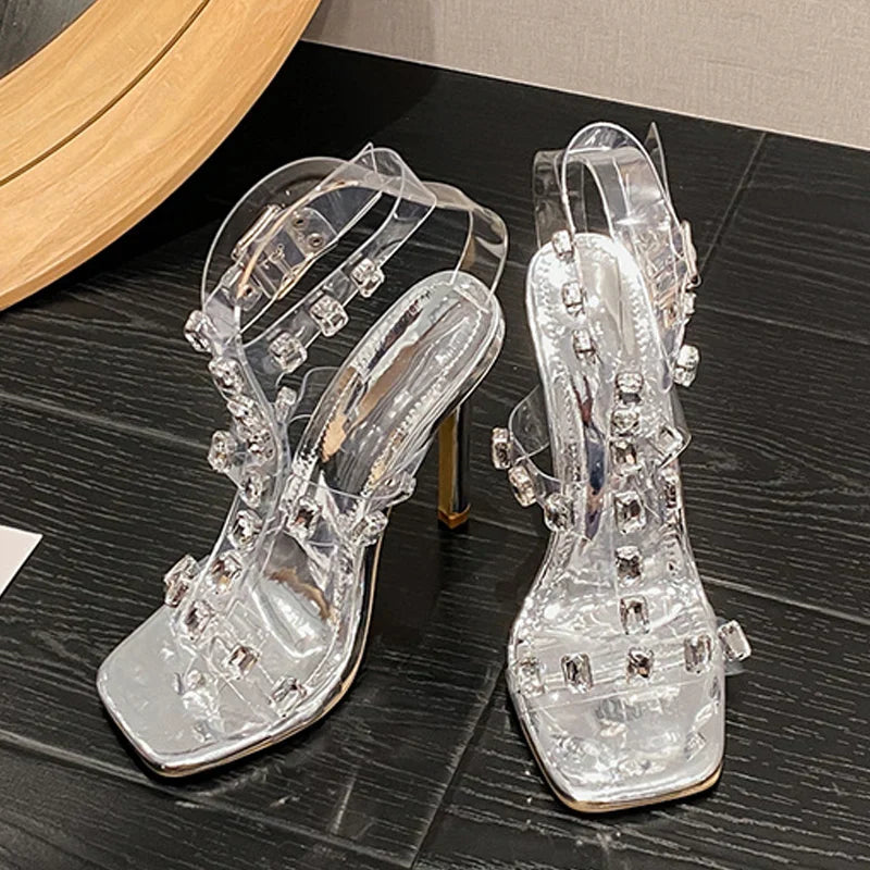 Stylish  Summer Crystal Diamond PVC Transparent High Heel