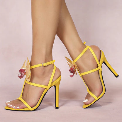 Bright  Summer Fashion Flowers Ankle Strap Gladiator Party High Heel