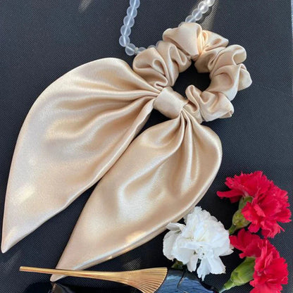 Vintage Silky Ribbon Elegant Solid Color Christmas Hair Ring Accessory