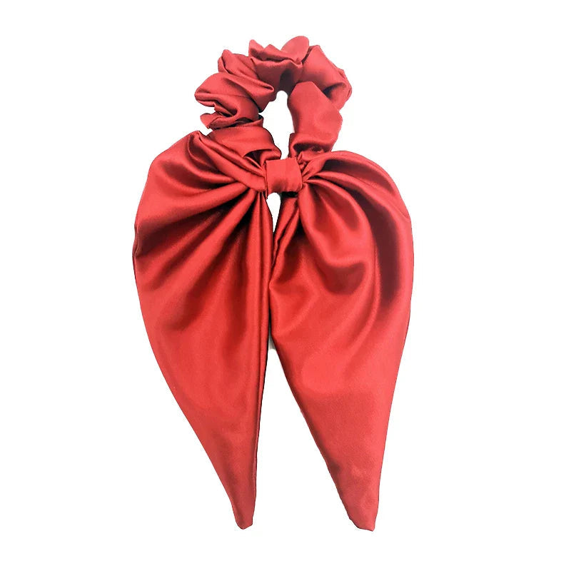 Vintage Silky Ribbon Elegant Solid Color Christmas Hair Ring Accessory