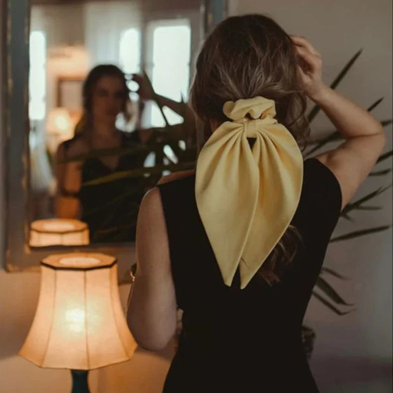 Vintage Silky Ribbon Elegant Solid Color Christmas Hair Ring Accessory