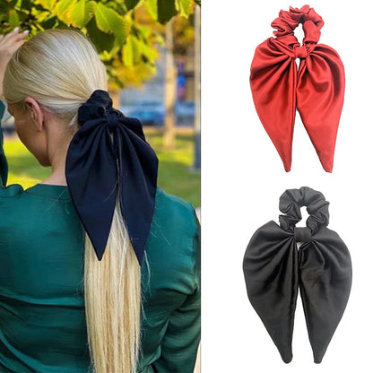 Vintage Silky Ribbon Elegant Solid Color Christmas Hair Ring Accessory