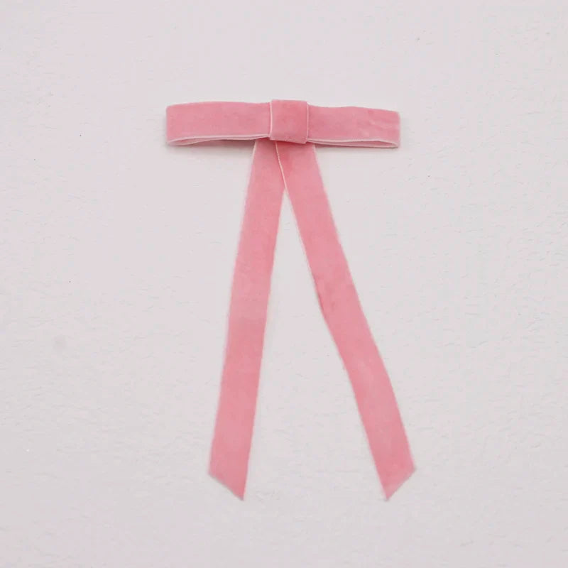 Solid Color Velvet Ribbon Barrette - Vintage Christmas Hair Accessory