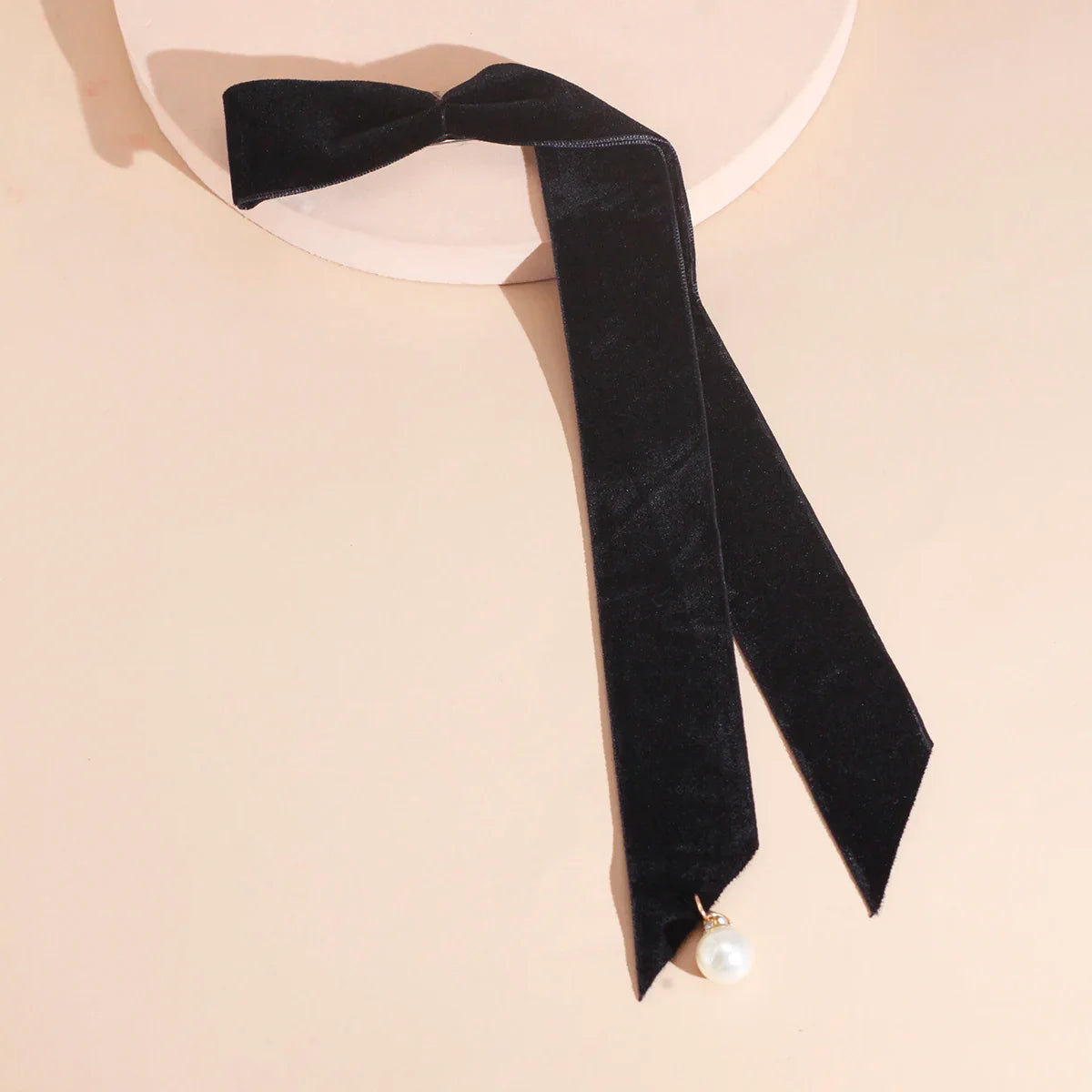 Velvet Ribbon Pearl Top Clip - Christmas Hair Accessory