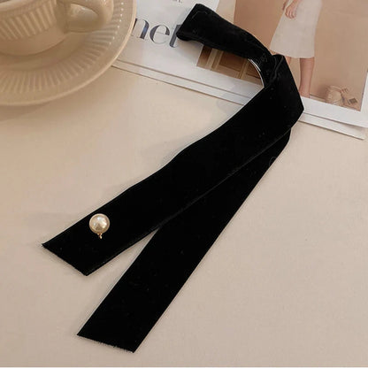 Velvet Ribbon Pearl Top Clip - Christmas Hair Accessory