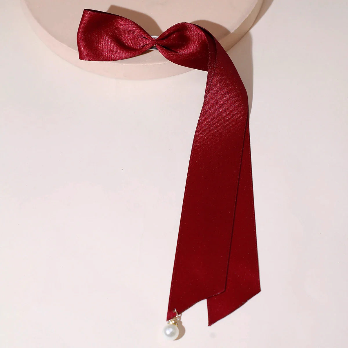 Velvet Ribbon Pearl Top Clip - Christmas Hair Accessory