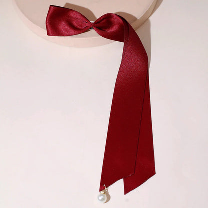 Velvet Ribbon Pearl Top Clip - Christmas Hair Accessory
