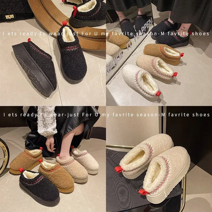 New Warm Fur Ankle Boots Women Flats Platform Slippers Plush Flip Flops Winter Cotton Shoes for Women Brand Design Snow Botas