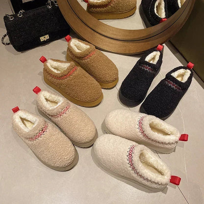 New Warm Fur Ankle Boots Women Flats Platform Slippers Plush Flip Flops Winter Cotton Shoes for Women Brand Design Snow Botas