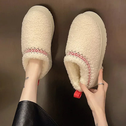 New Warm Fur Ankle Boots Women Flats Platform Slippers Plush Flip Flops Winter Cotton Shoes for Women Brand Design Snow Botas