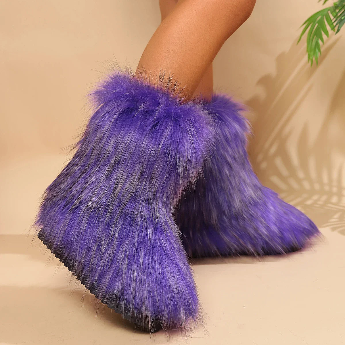 New Women's Winter Snow Boots Outdoor Luxury Furry Faux Fox Fur New Fashion Boots WomanPlush Warm Platform Shoes Bottes