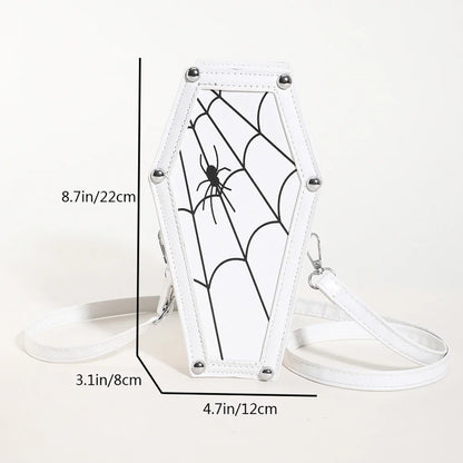 Novelty Halloween Gothic Coffin Shape Spider Web Sling PU Leather Bag