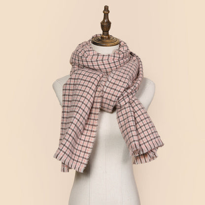 Retro Color-blocked Checkered Soft Comfortable Warm Houndstooth Scarf