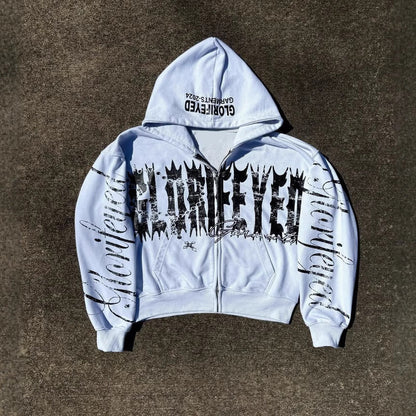 Y2K Graphic Print Zipper Hoodie