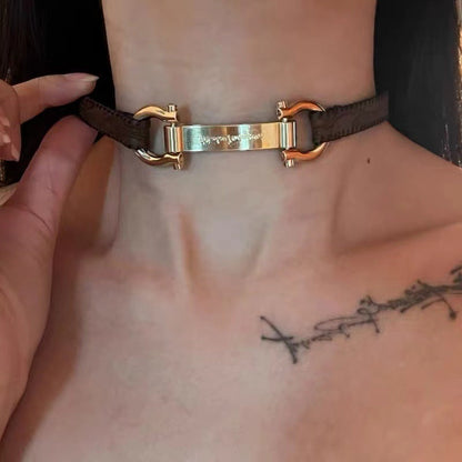 Trendy Punk Heavy Y2K Metal Leather Choker Necklace