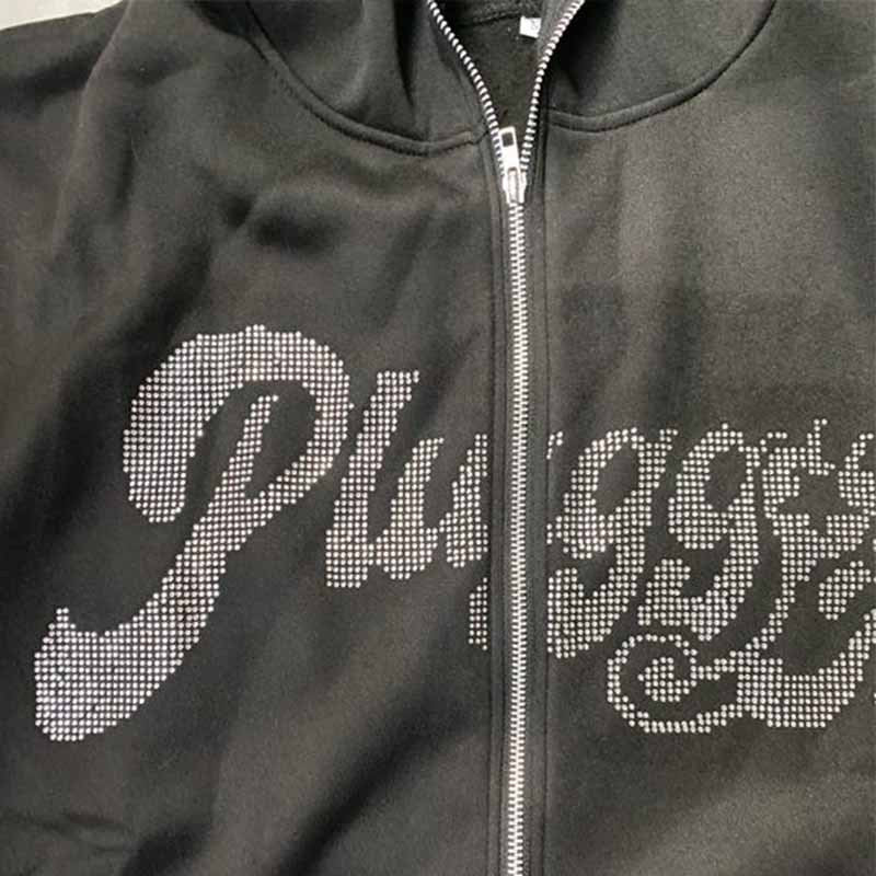 Rhinestone Letter Zipper Hoodie