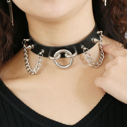 Personality O-ring Rivet Chain PU Necklace