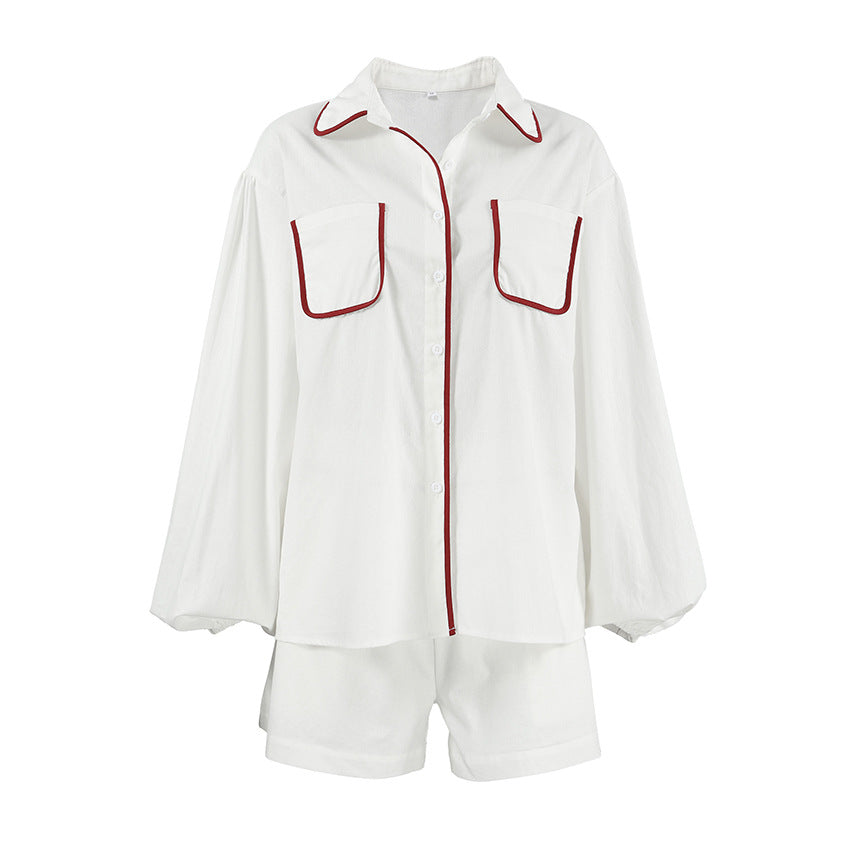 Fashionable White Cotton Modern Chic Comfortable Color-Block Stylish Fall Suit
