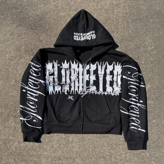 Y2K Graphic Print Zipper Hoodie