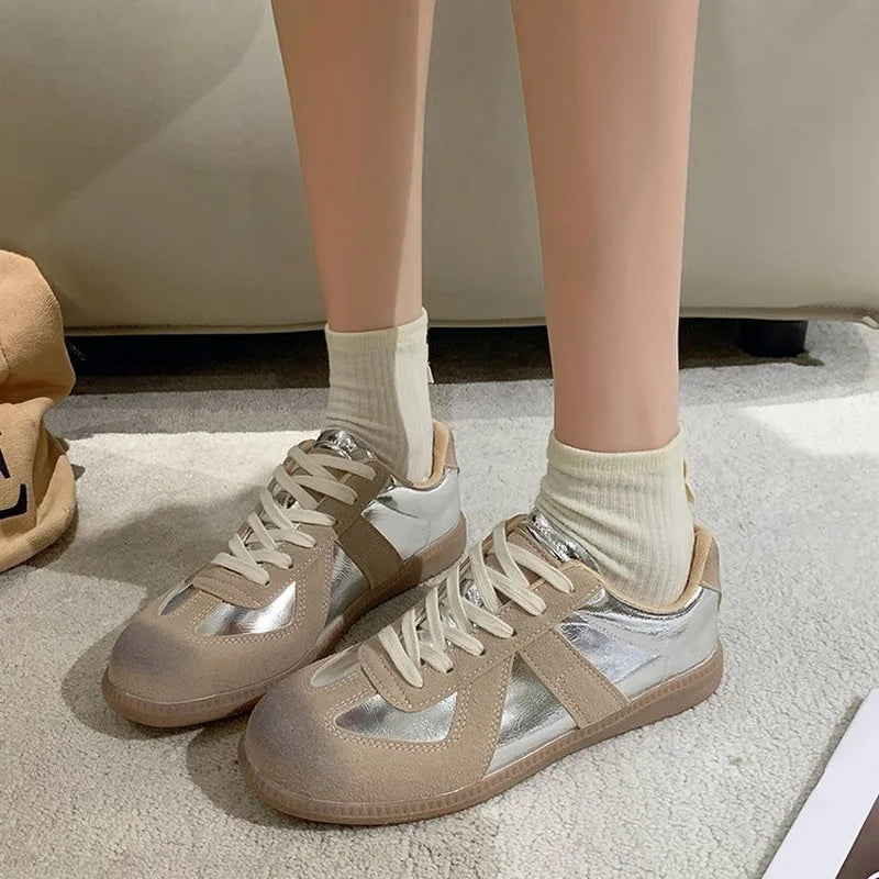 Outdoor Jogging Sneakers Women Suede Leather Patchwork Running Shoes Woman High Quality Lace Up Round Toe Leisure Trainers